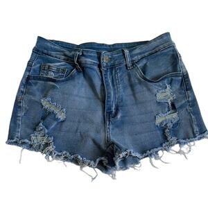 SHEIN Blue Distressed Jean Shorts size M